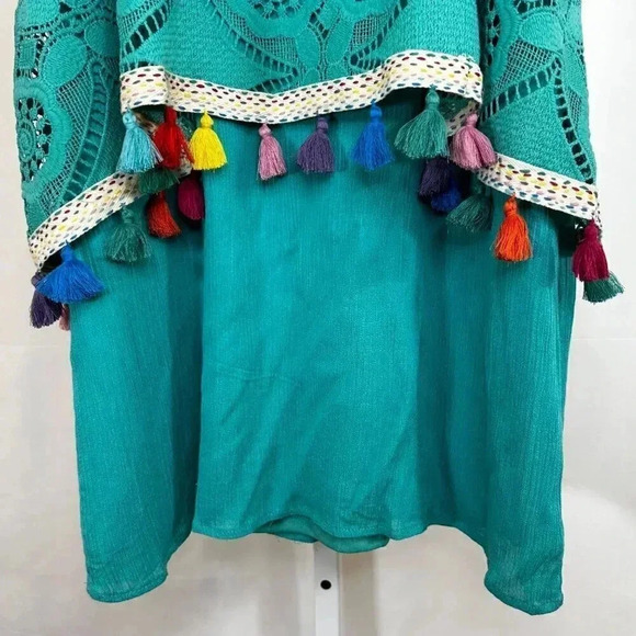 Judith March Size Large Tassel Dress Knee Length Lace Teal Sleeveless Party Boho - Picture 6 of 12